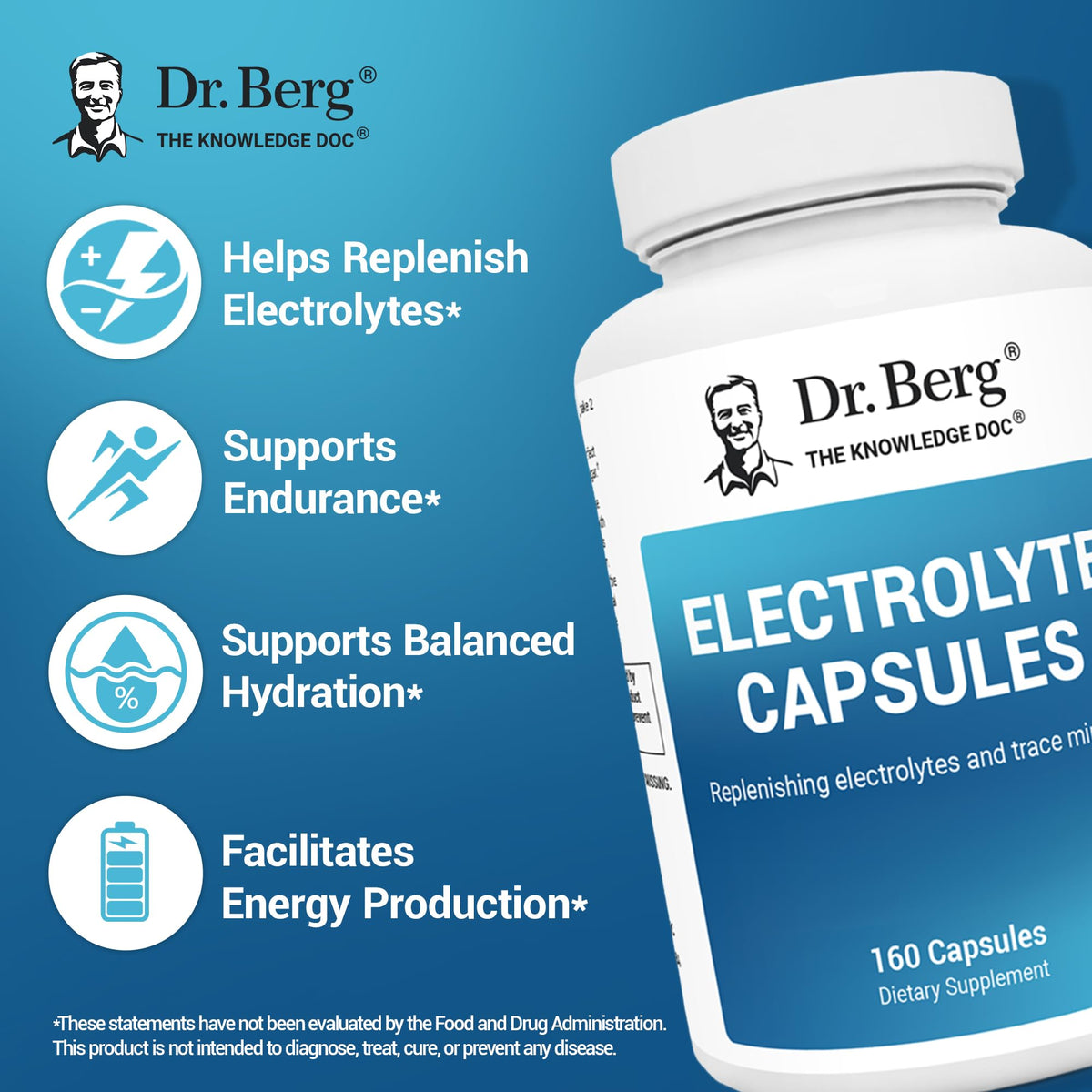 Buy supplements Dr. Berg Electrolyte Capsules - Electrolyte Supplements for Supporting Energy, Endurance, and Hydration - Sugar Free, No Maltodextrin, Keto Friendly - 160 Caps - Vitaza UK Supplements UK