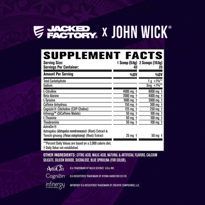 Buy supplements Jacked Factory X John Wick - Wick Mode Pre Workout Powder - Intense Energy, Battle-Ready Focus, Unstoppable Commitment, and Sheer Will - Vitaza UK Supplements UK