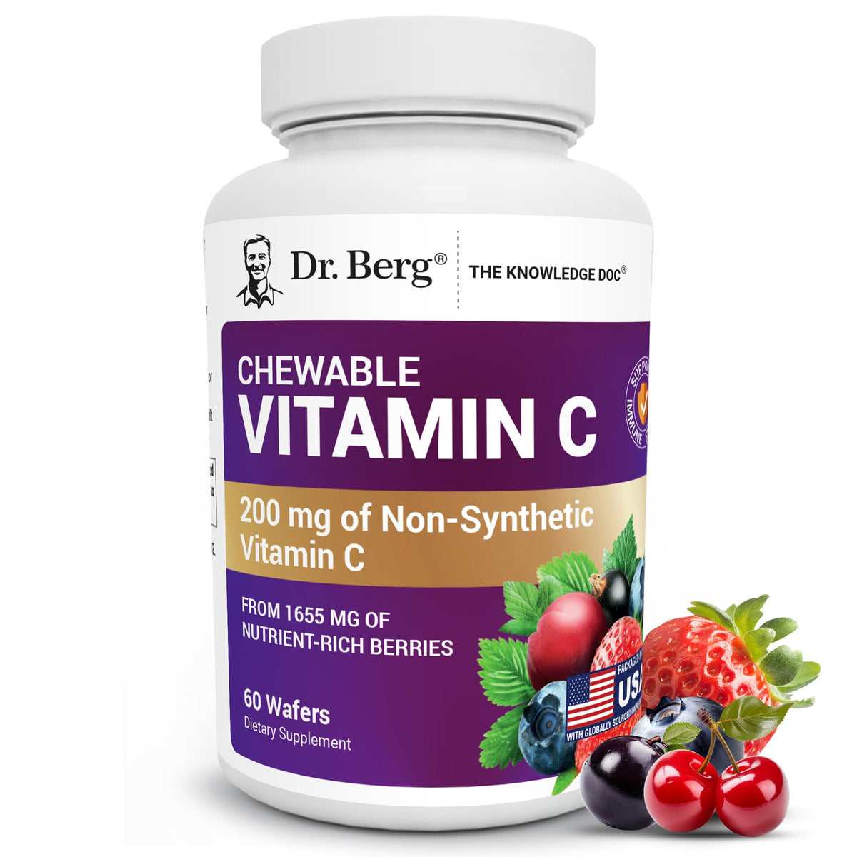 Buy supplements Dr. Berg Chewable Vitamin C Complex - Made with Organic, Non-GMO Berries - 60 Delicious Wafers - Vitaza UK Supplements UK