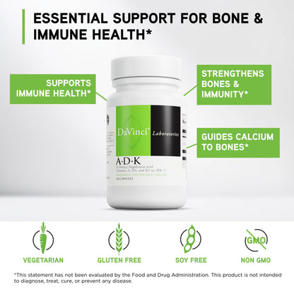 Buy supplements DAVINCI Labs ADK - Helps Support Bone, Heart & Immune Health - Dietary Supplement with Vitamins A, D3 & K2 (as MK-7) - Vegetarian - Vitaza UK Supplements UK