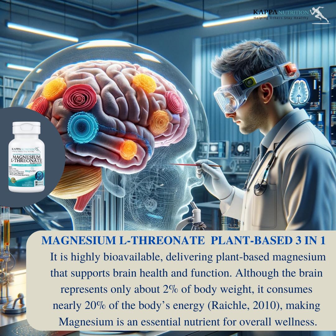 Buy supplements Kappa Nutrition Powered by Magbrain™ Magnesium L-Threonate Plant-Based, 60 Vegan Capsules, 420mg Elemental Magnesium (3 Capsules) from 2,253mg - Vitaza UK Supplements UK