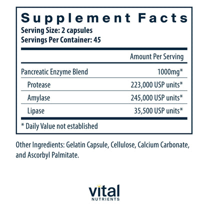 Buy supplements Vital Nutrients Pancreatic Enzymes 1000mg (Full Strength) - Pancreatin Digestion Supplement with Protease, Amylase & Lipase - Digestive Enzymes - Vitaza UK Supplements UK