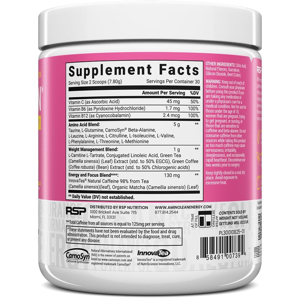 Buy supplements RSP NUTRITION AminoLean Pre Workout Powder, Amino Energy & Weight Management with Vegan BCAA Amino Acids, Natural Caffeine, Preworkout Boost for Men & Women, 30 Serv, Pink Lemonade… - Vitaza UK Supplements UK