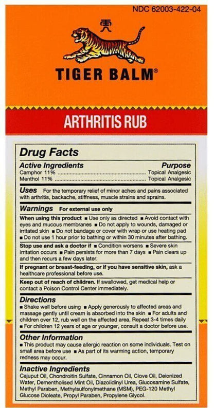 Tiger Balm Arthritis Rub, 4 oz. – Sore Muscle and Joint Relief Cream – for Use with Rheumatoid Arthritis and Carpal Tunnel – Effective Muscle Relief Rub - 2 Pack Tiger BalmBuy Supplements Australia