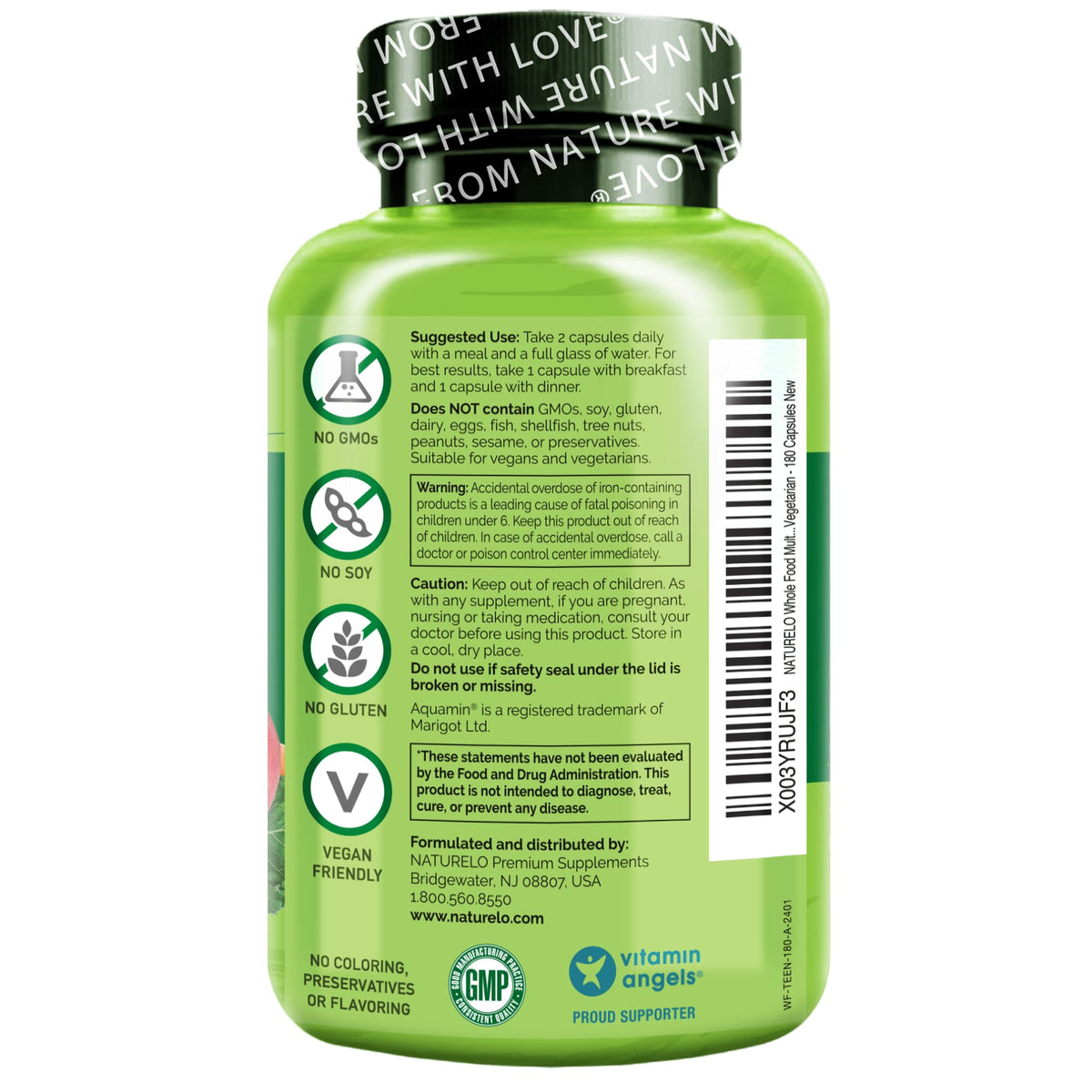 Buy supplements NATURELO Multivitamins for Teenage Girls/Boys, 180 Capsules, Whole Food Multivitamin with Minerals, Non-GMO, Vegetarian - Vitaza UK Supplements UK