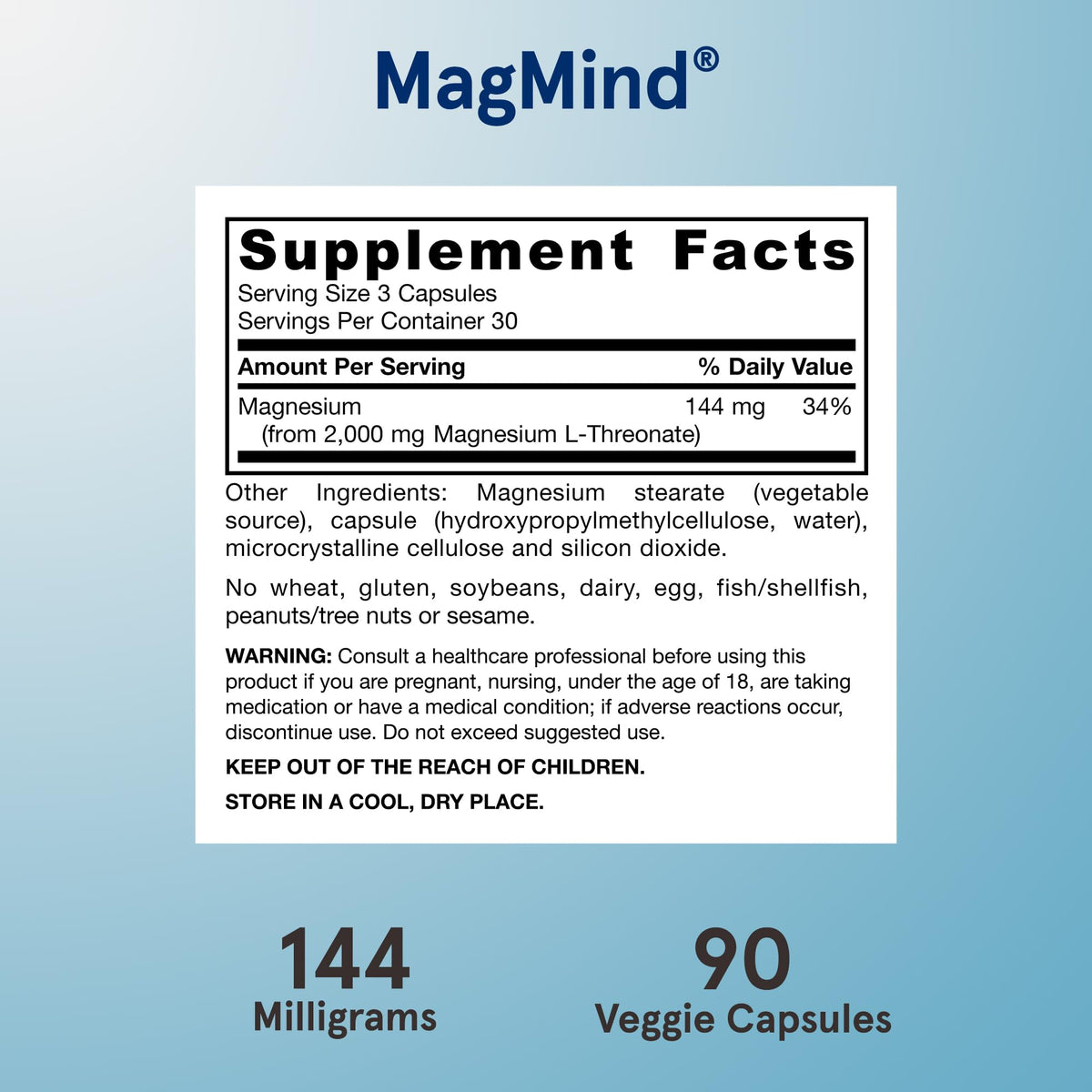 Buy supplements Jarrow Formulas Magnesium L-Threonate, MagMind Magtein Magnesium Supplement, Supplements for Memory Support, 90 Veggie Capsules - Vitaza UK Supplements UK