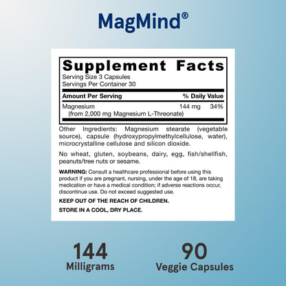 Buy supplements Jarrow Formulas Magnesium L-Threonate, MagMind Magtein Magnesium Supplement, Supplements for Memory Support, 90 Veggie Capsules - Vitaza UK Supplements UK