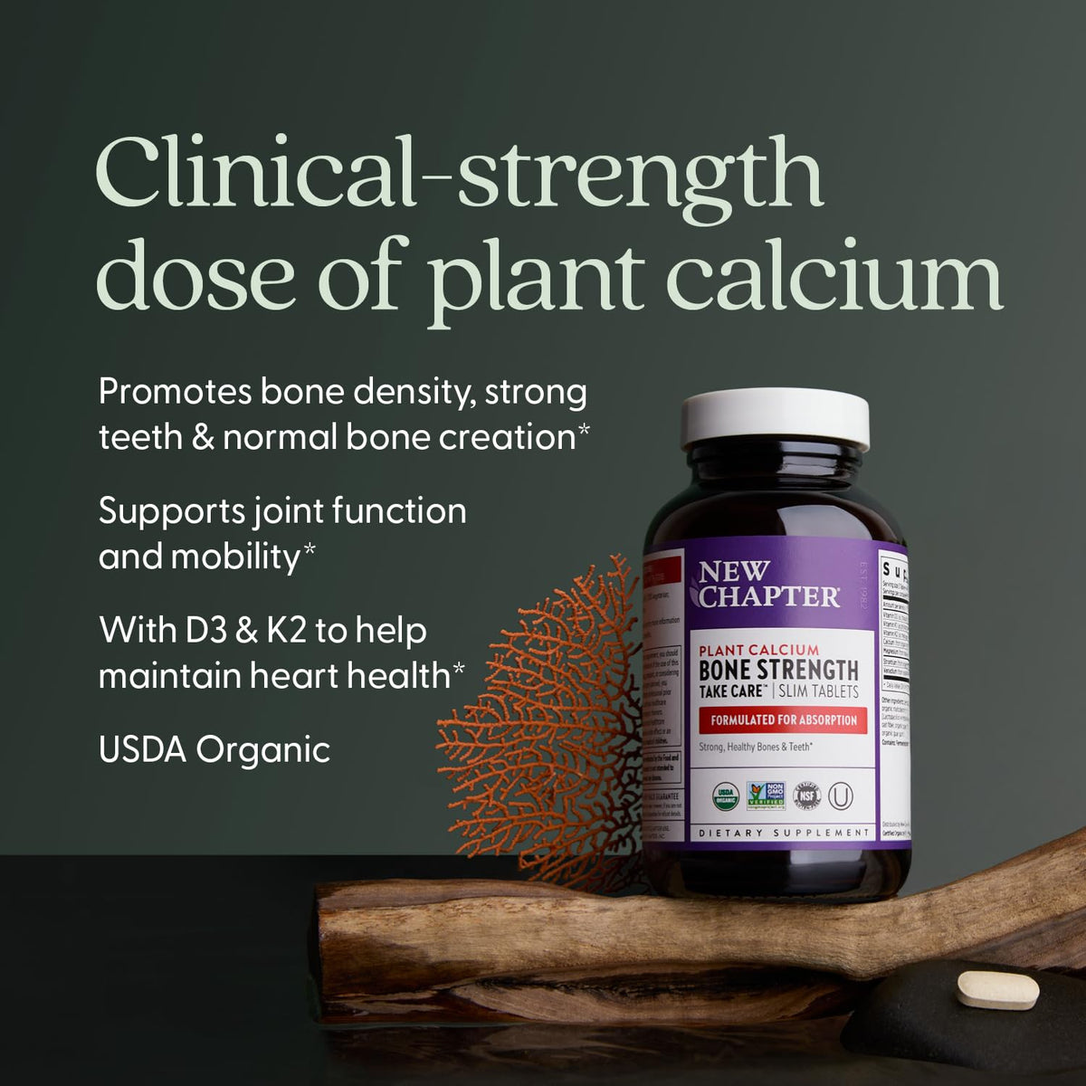 Buy supplements New Chapter Calcium Supplement - Bone Strength Plant-Based USDA Organic Calcium with Magnesium, Vitamin D3+K2, for Bone Health & Joint Mobility, Heart Support - Vitaza UK Supplements UK