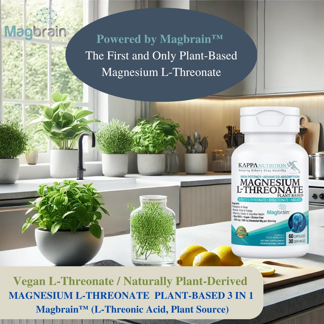 Buy supplements Kappa Nutrition Powered by Magbrain™ Magnesium L-Threonate Plant-Based, 60 Vegan Capsules, 420mg Elemental Magnesium (3 Capsules) from 2,253mg - Vitaza UK Supplements UK