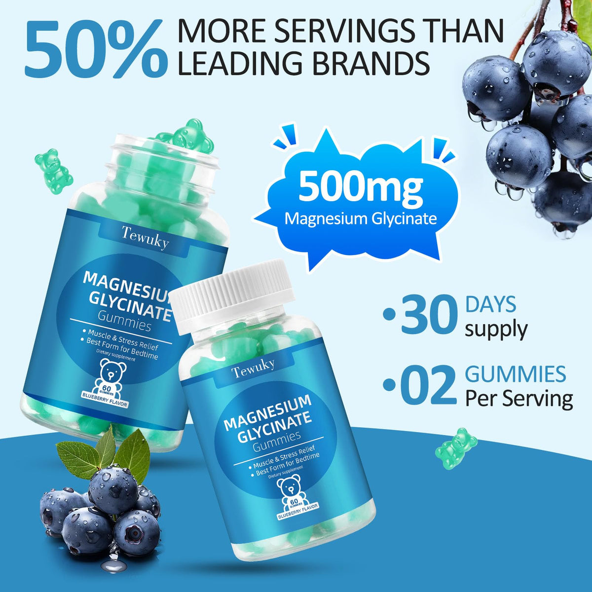 Buy supplements Magnesium Glycinate Gummies 500mg, Sugar-Free for Adults & Kids, Magnesium Gummies for Sleep, Stress & Muscle Relief, Supports Bone & Nerve Health, Vitaza UK Supplements UK