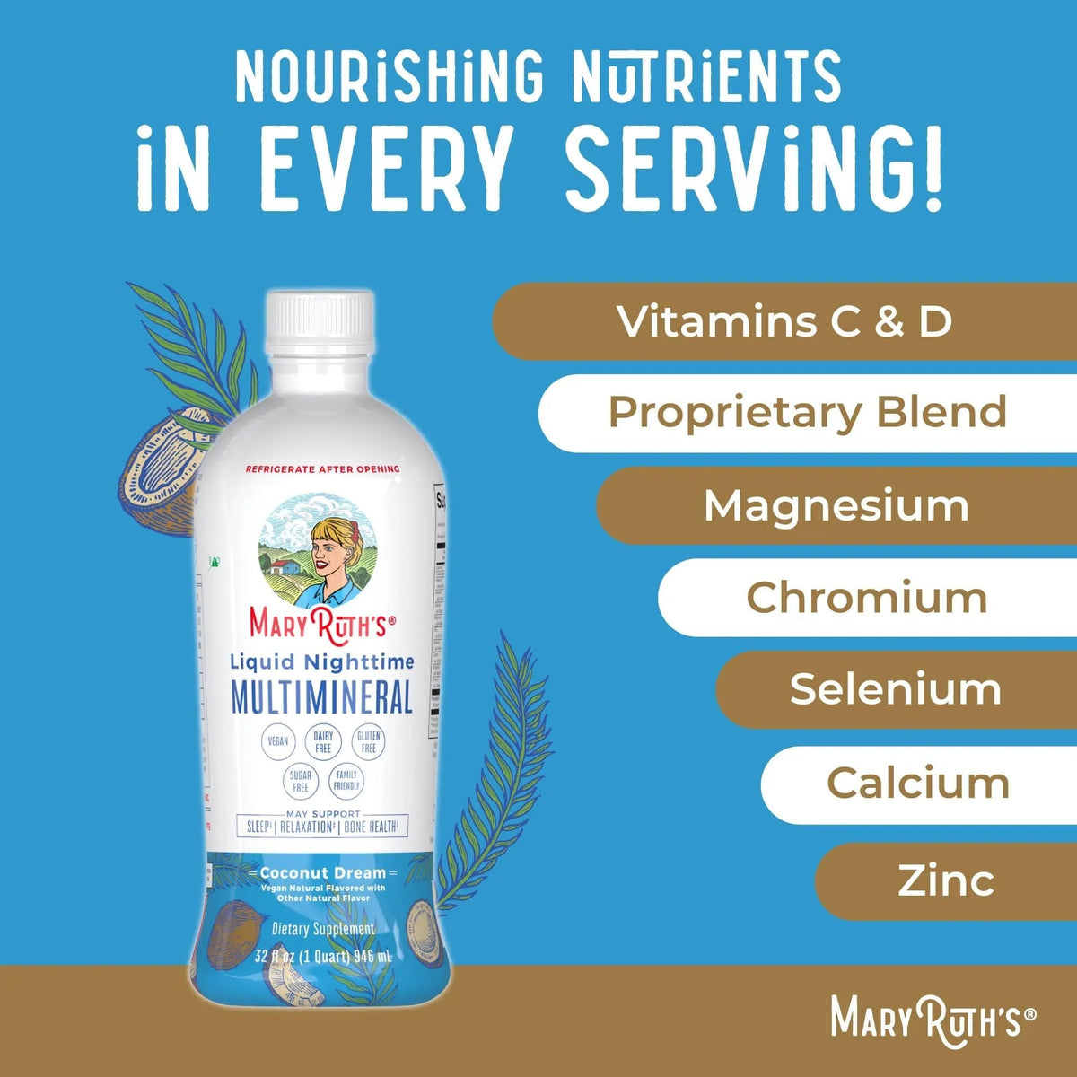MaryRuth's Multivitamin Gummies for Women (Cherry & Raspberry) & Liquid Nighttime Multimineral Coconut (32oz) | Clean Label Project Verified MARYRUTH'S