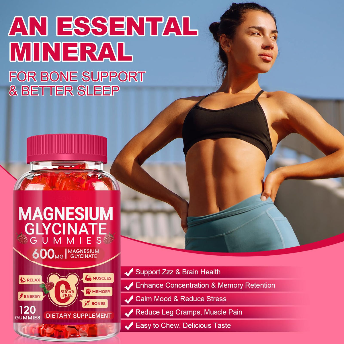 Buy supplements Magnesium Glycinate Gummies 600mg, Sugar Free Magnesium Gummies for Adults, Chewable Potassium Supplements for Body Support - Vitaza UK Supplements UK