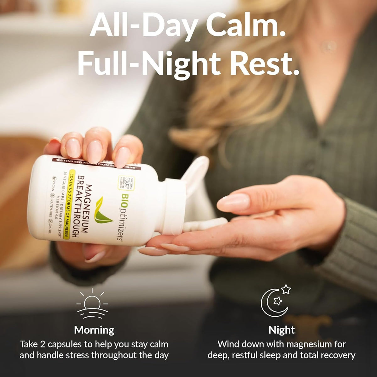 Buy supplements BIOptimizers Magnesium Breakthrough Supplement with 500mg - 7 Forms of Magnesium: Glycinate, Malate, Citrate, and More - Natural Support for Sleep and Cognitive Function -60 Capsules- Calming Vitamins - Vitaza UK Supplements UK
