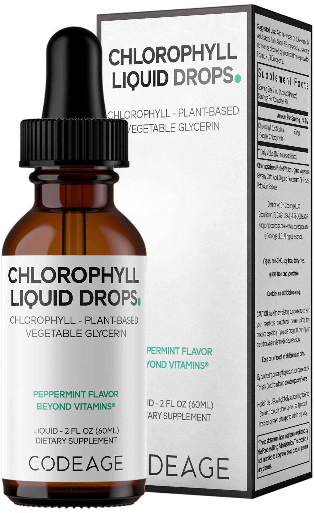 Codeage Chlorophyll Liquid Drops Supplement - Vegan Chlorophyll 50 mg per Serving, Organic Peppermint Flavor Clorofila Drink - Non-GMO, Gluten-Free, Vegan - 2 fl oz CodeageBuy Supplements Australia