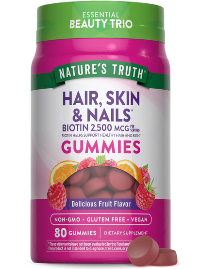 Buy supplements Nature's Truth Hair Skin and Nails Gummies | 80 Count | 2500mcg of Biotin | Vegan, Non-GMO, Gluten Free Supplement - Vitaza UK Supplements UK