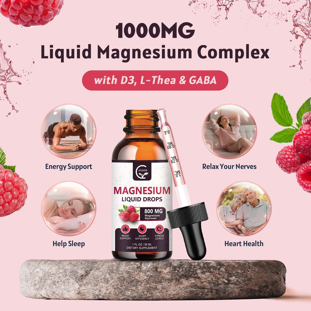 Buy supplements (2 Pack) Magnesium Glycinate Liquid Drops | 1000mg Liquid Magnesium Complex with D3, L-Thea & GABA for Energy, Sleep, Nerve and Heart Health - Vitaza UK Supplements UK