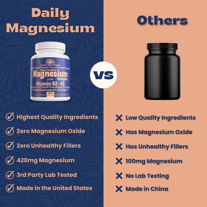 Buy supplements Local Nutrition Magnesium Complex 420mg with Vitamin D3 K2 - Four Bioavailable Forms Including Bisglycinate (Glycinate), Malate, Taurate, and Chloride - Vitaza UK Supplements UK