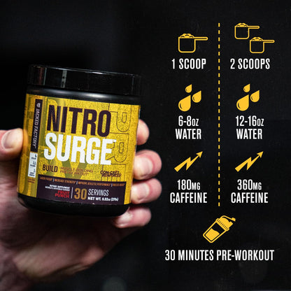 Buy supplements Jacked Factory Nitrosurge Build Pre Workout with Creatine for Muscle Building - Con Cret Creatine Powder & elevATP for Intense Energy, Powerful Pump, Vitaza UK Supplements UK