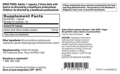 Buy supplements Klaire Labs SFI Health Lithium Orotate 4.8 mg - May Help Balance Mood - Bioavailable Lithium Orotate Supplement - Trace Minerals Promote Focus, Memory - Vitaza UK Supplements UK