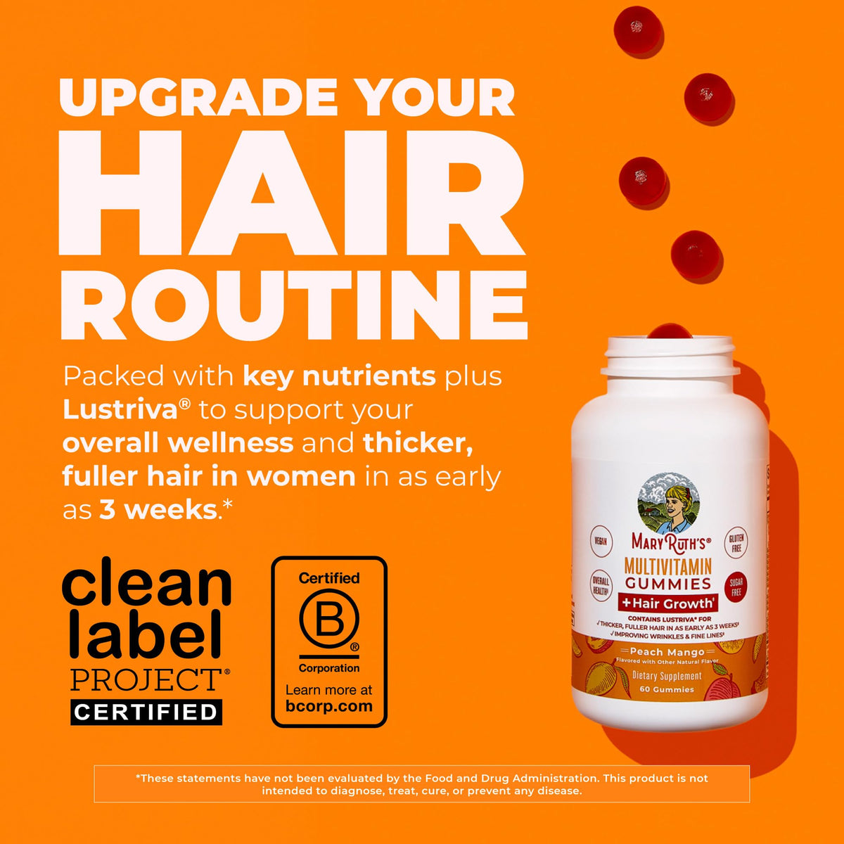 Buy supplements MaryRuth's Multivitamin + Hair Growth Gummies | with Lustriva® | Biotin 10000mcg | B Vitamins | Formulated for Thicker Hair, Wrinkles, Fine Line - Vitaza UK Supplements UK