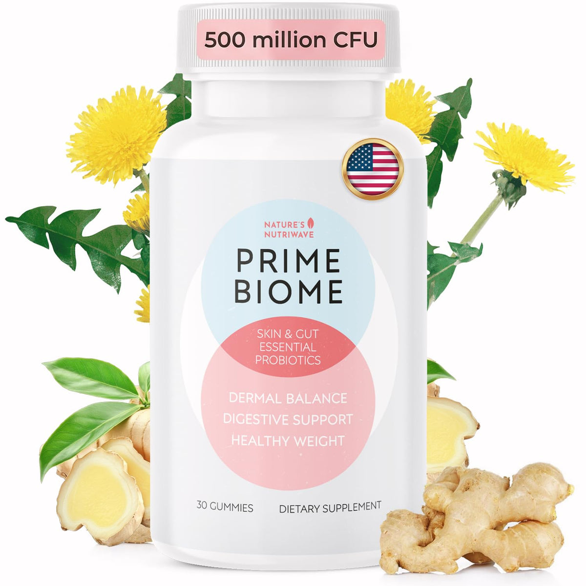 Buy supplements Nature’s NutriWave PrimeBiome Probiotic Gummies – Plant-Based Blend with Inulin, Lion’s Mane, Ginger & More– Non-GMO, No Stimulants, GMP Certified - Vitaza UK Supplements UK