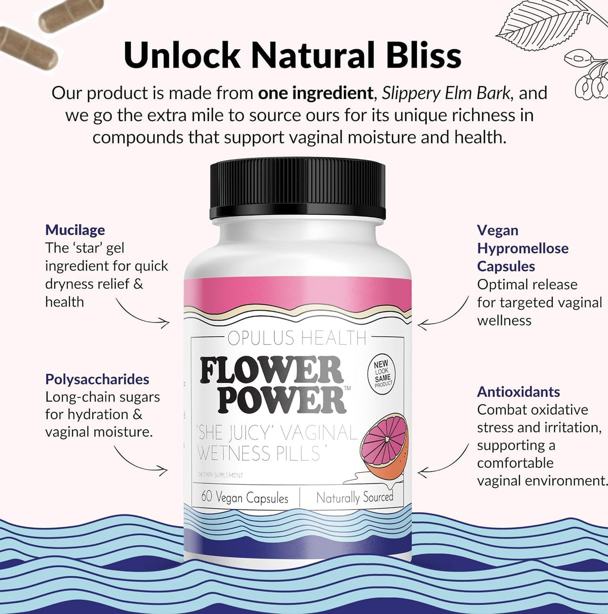 Flower Power ‘She Juicy’ Supplement for Vaginal Health | Slippery Elm Bark | Feminine Flower PowerBuy Supplements Australia