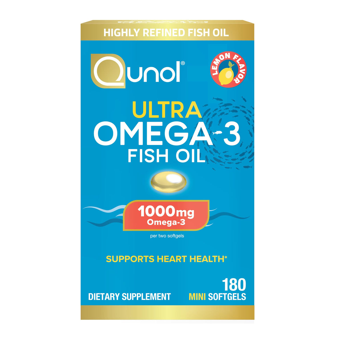 Buy supplements Qunol Fish Oil Omega 3 Mini Softgels, 1000mg Omega 3 EPA + DHA, Ultra Pure Supplements, Heart Health Support, Lemon Flavor - Vitaza UK Supplements UK
