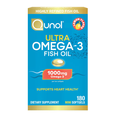Buy supplements Qunol Fish Oil Omega 3 Mini Softgels, 1000mg Omega 3 EPA + DHA, Ultra Pure Supplements, Heart Health Support, Lemon Flavor - Vitaza UK Supplements UK