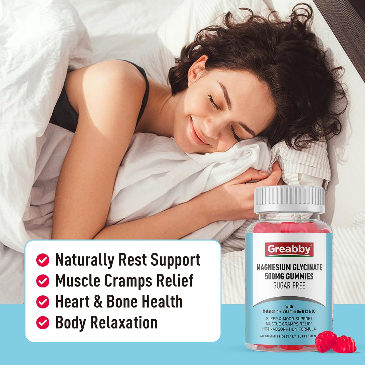 Buy supplements Greabby Magnesium Glycinate Gummies 500mg for Adults Sleep Support, Chewable Magnesium Gummies for Women & Men - Vitaza UK Supplements UK