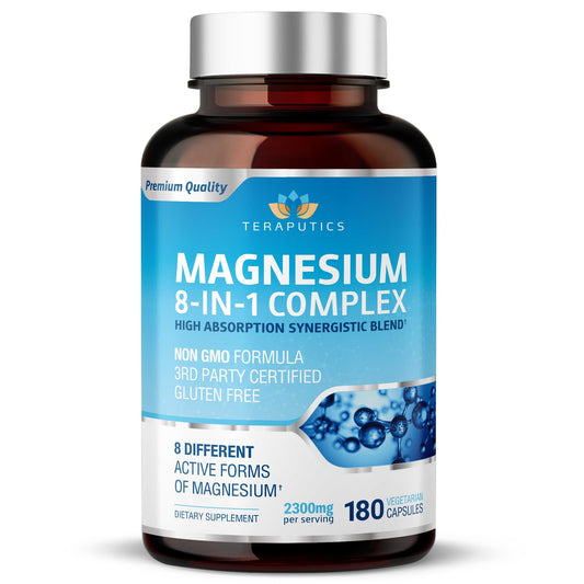 8 in 1 Magnesium Complex for Women & Men 426mg | 180 Vegan Capsules | MAG-8 Blend: Citrate, Bisglycinate, Malate, & More | Non-GMO Magnesio Complex Supplement | Provides 100% Daily Recommended Value - Maple Wellness Supplements