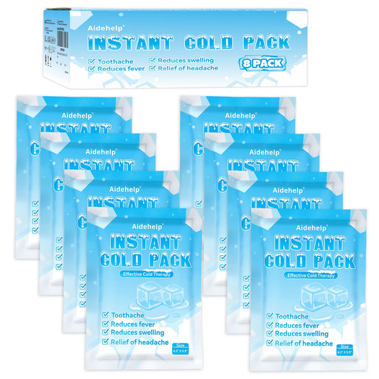 8 Pack Instant Cold Packs (4.3" x 5.9") - Disposable Ice Packs for Injuries | Cold Compress Ice Pack for Pain Relief, Swelling, Inflammation, Sprains, Toothache - Cold Pack for Athletes - Maple Wellness Supplements