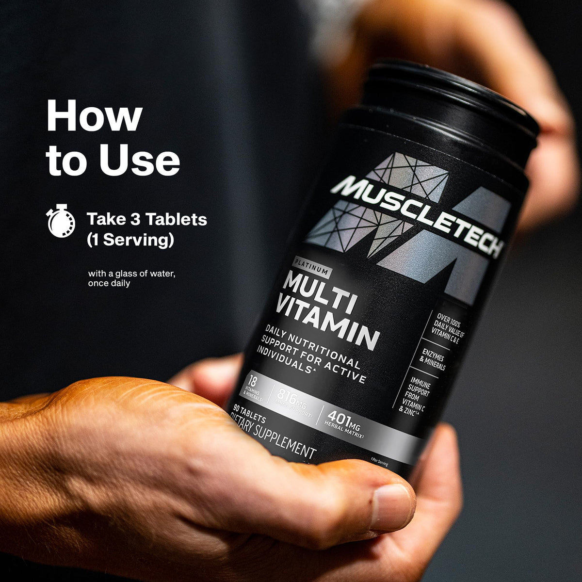 Buy supplements MuscleTech Platinum Multivitamins for Men & Women - Multi-Vitamin Supplement for Immune Support - 18 Vitamins & Minerals, Vitamin A C D E B6 B12 - Vitaza UK Supplements UK