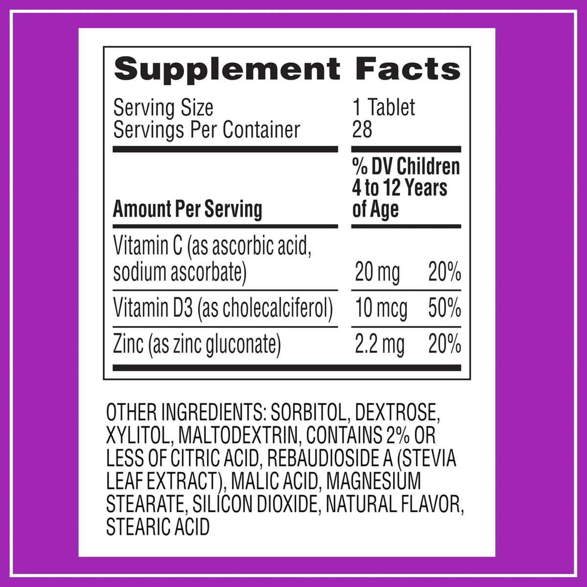 Zarbee's Kids Immune Support, Vitamin C, D & Zinc Daily Immunity Vitamins for Children 4+ Years, Natural Tropical Fruit Flavor, 28 Chewable Tablets Zarbee's