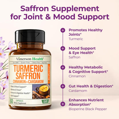 Buy supplements Saffron Supplements – 89mg Saffron Extract, 1000mg Turmeric Curcumin, Ceylon Cinnamon & Cardamom – Daily Mood, Joint & Metabolic Support - Vitaza UK Supplements UK