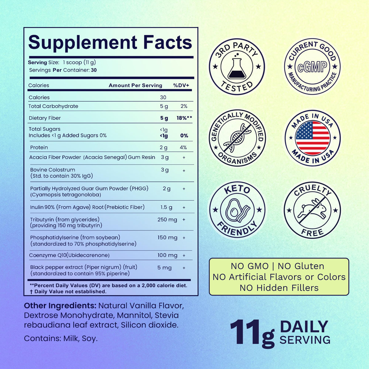 Buy supplements Elevex Labs Gut Health Supplement Powder – Digestive Health Formula with Colostrum, Tributyrin & PHGG Prebiotics for Gut Health, Gut Lining, Gut-Brain & Bloating Relief - Vitaza UK Supplements UK