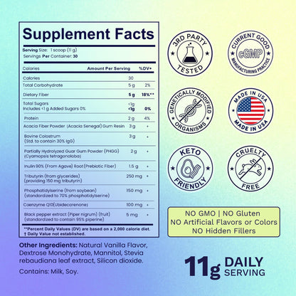 Buy supplements Elevex Labs Gut Health Supplement Powder – Digestive Health Formula with Colostrum, Tributyrin & PHGG Prebiotics for Gut Health, Gut Lining, Gut-Brain & Bloating Relief - Vitaza UK Supplements UK