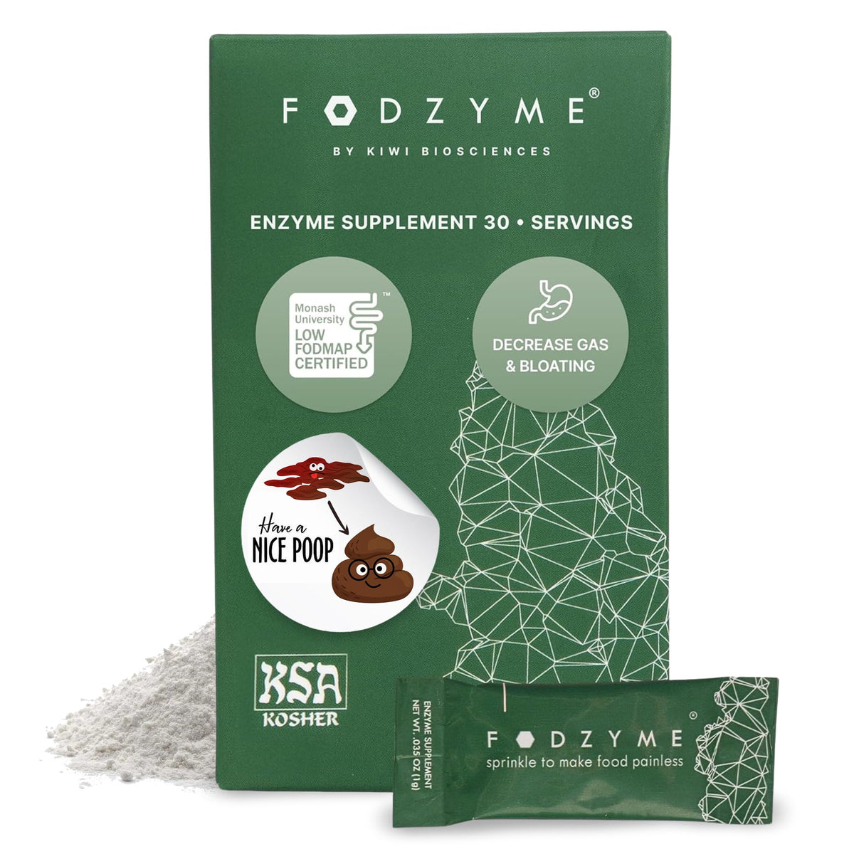 Buy supplements FODZYME® On-The-Go Digestive Enzymes for Gut Health, Relief for Bloating, Gas, Constipation, Diarrhea, Vitaza UK Supplements UK