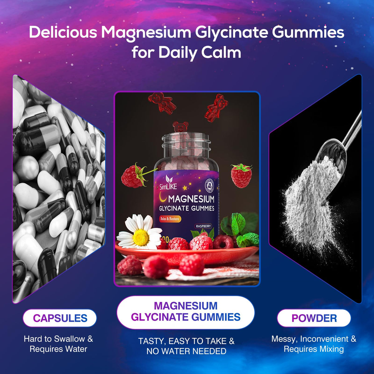 Buy supplements Magnesium Glycinate Gummies 400mg, High Absorption Magnesium Gummies with L-Theanine, Ashwagandha & GABA for Relaxation, Stress Relief & Slee - Vitaza UK Supplements UK