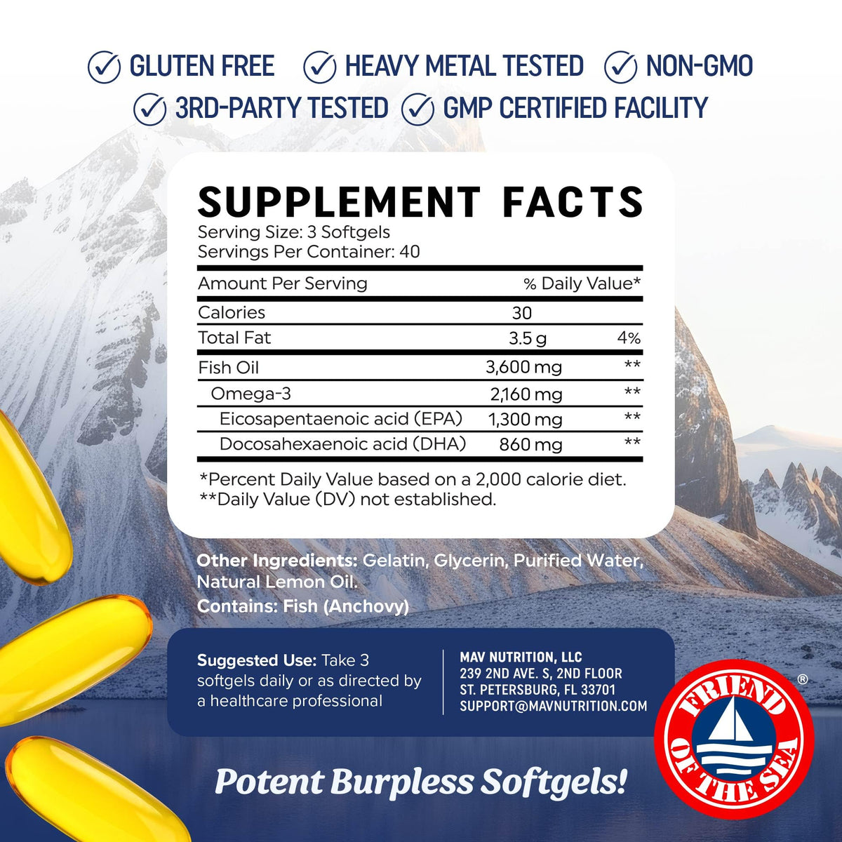 Buy supplements Triple Strength DHA Omega 3 Fish Oil 3600 mg | Over 2100mg Omega-3 Fatty Acids with 860mg of DHA | 1300mg EPA | Best Essential Fatty Acids - Vitaza UK Supplements UK