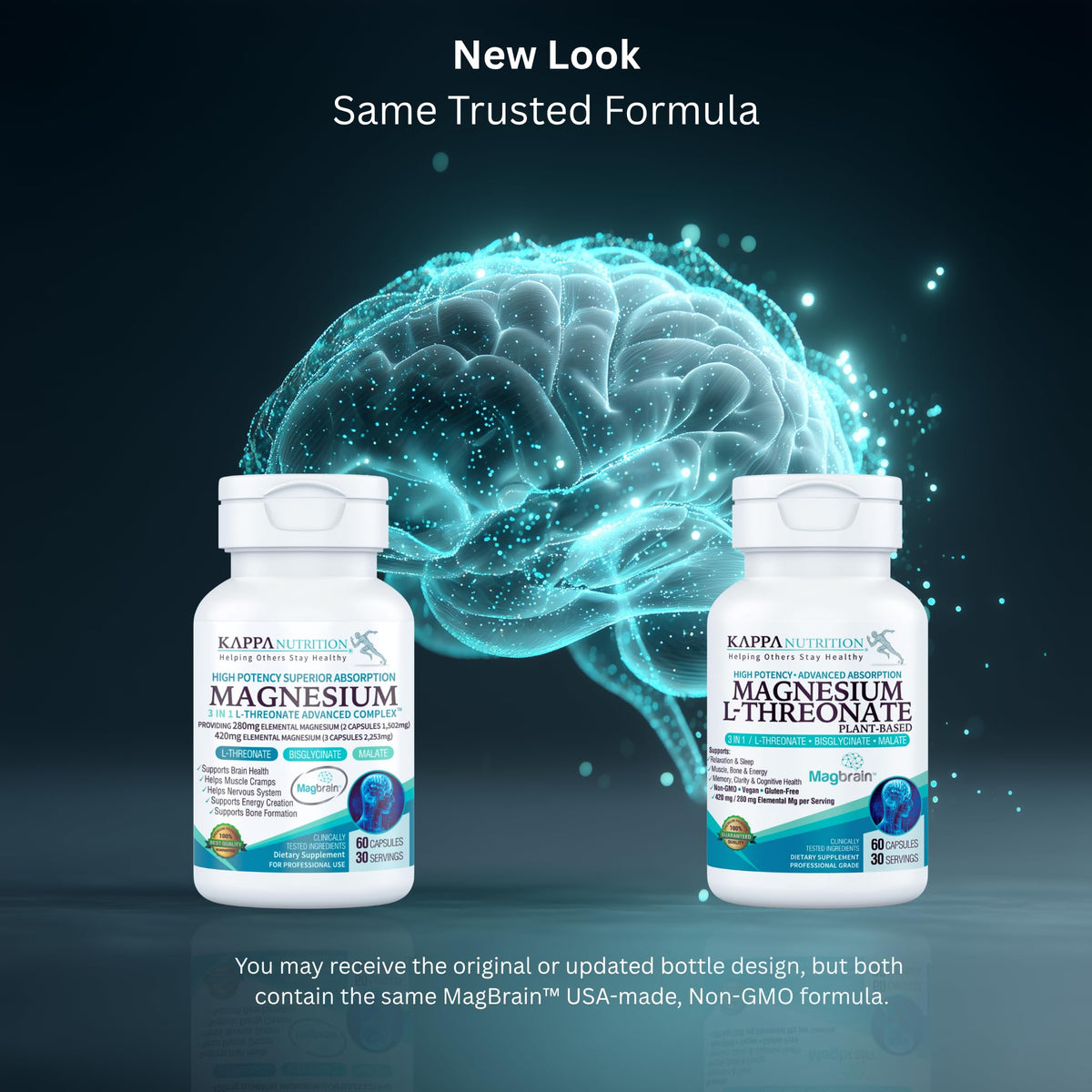 Buy supplements Kappa Nutrition Powered by Magbrain™ Magnesium L-Threonate Plant-Based, 60 Vegan Capsules, 420mg Elemental Magnesium (3 Capsules) from 2,253mg - Vitaza UK Supplements UK