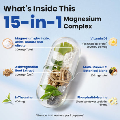 Buy supplements VEV DeepCalm Magnesium Complex for Women – 15-in-1 Glycinate & Citrate Capsules with Ashwagandha & L-Theanine – 120 Vegan Capsules - Vitaza UK Supplements UK