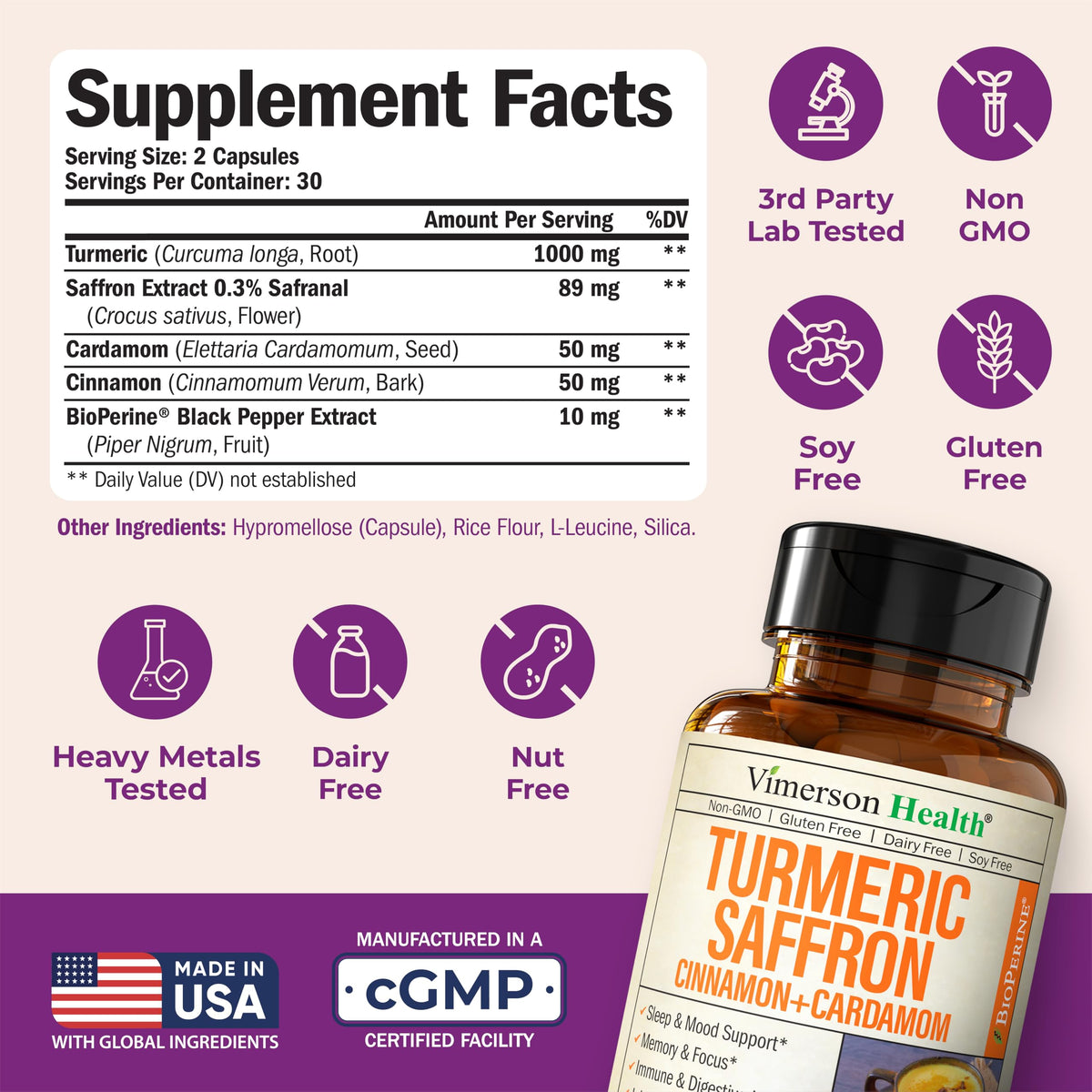 Buy supplements Saffron Supplements – 89mg Saffron Extract, 1000mg Turmeric Curcumin, Ceylon Cinnamon & Cardamom – Daily Mood, Joint & Metabolic Support - Vitaza UK Supplements UK