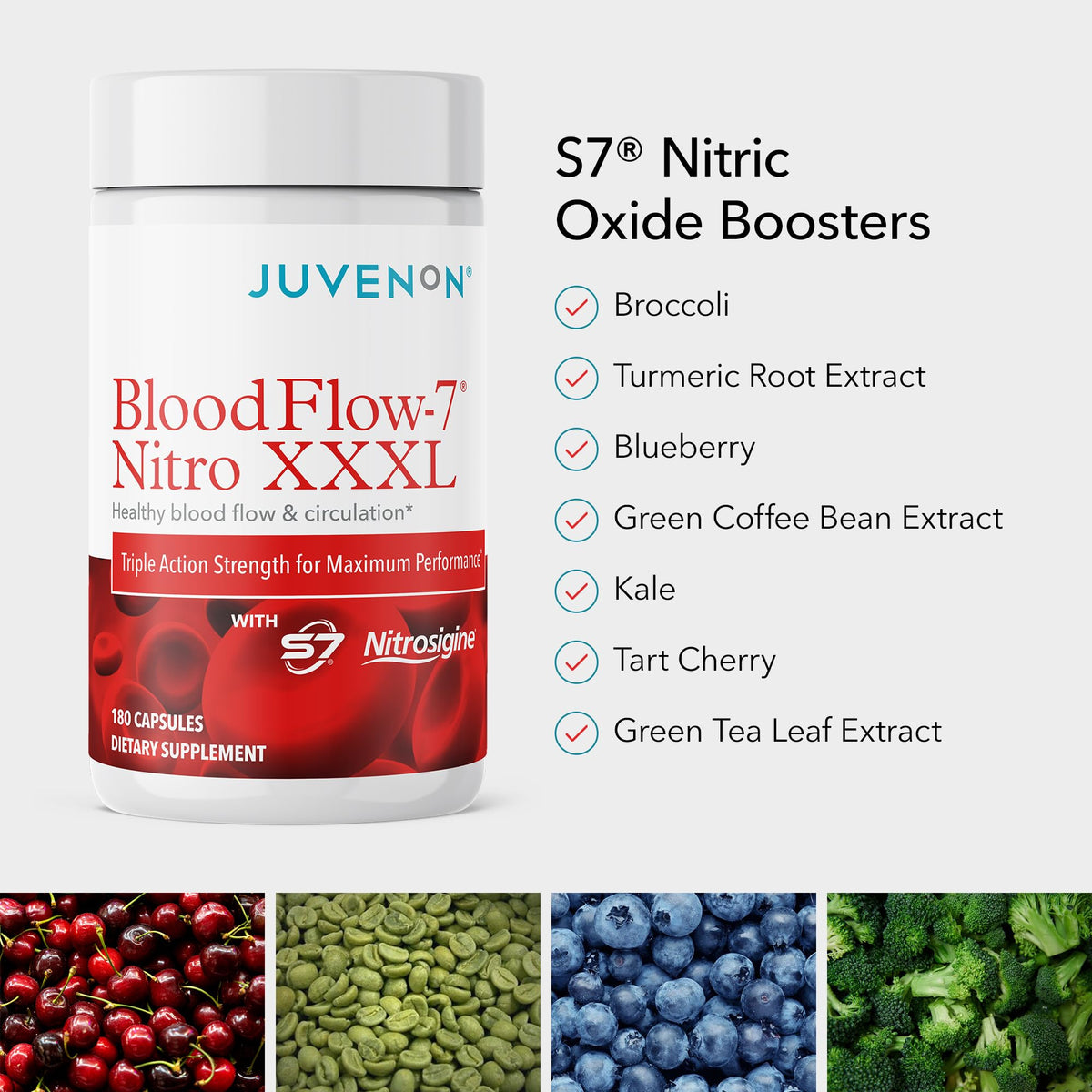 Buy supplements Juvenon BloodFlow-7 XXXL Nitric Oxide Supplements for Men & Women - More Powerful, Longer Lasting Natural Nitric Oxide Booster with Nitrosigine® + S7® - Vitaza UK Supplements UK