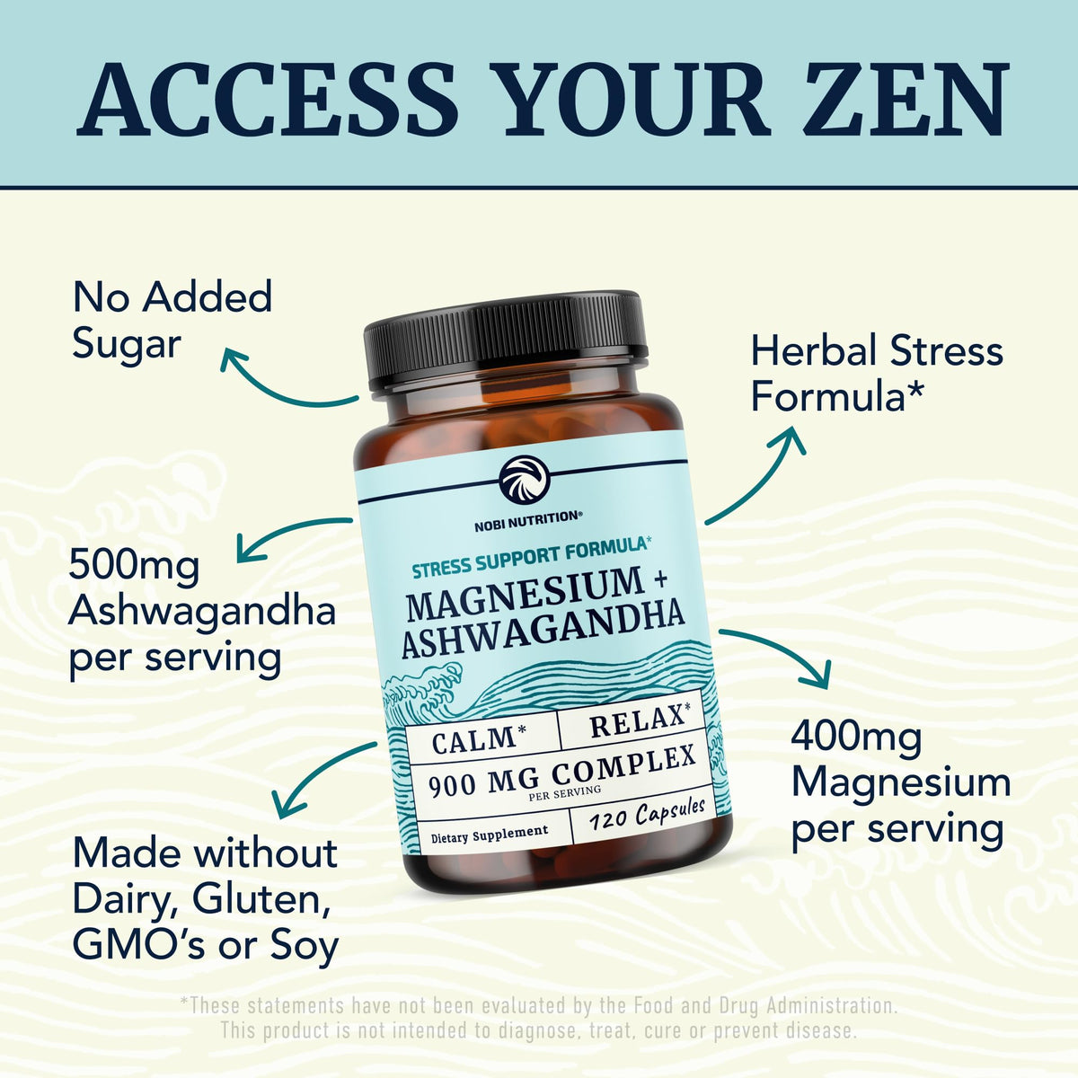 Buy supplements Magnesium Ashwagandha | Calming Magnesium Supplement for Adults | Relax, Rest, Calm Mood & Sleep Support | Mag Citrate & Oxide 400 mg + Ashwagandha 500 mg - Vitaza UK Supplements UK