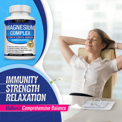 Buy supplements Magnesium Complex Supplement 8 Elemental 1000mg - Magnesium Glycinate, Citrate, Malate, Taurate, Chelated for Easy Absorption for Bones - Vitaza UK Supplements UK