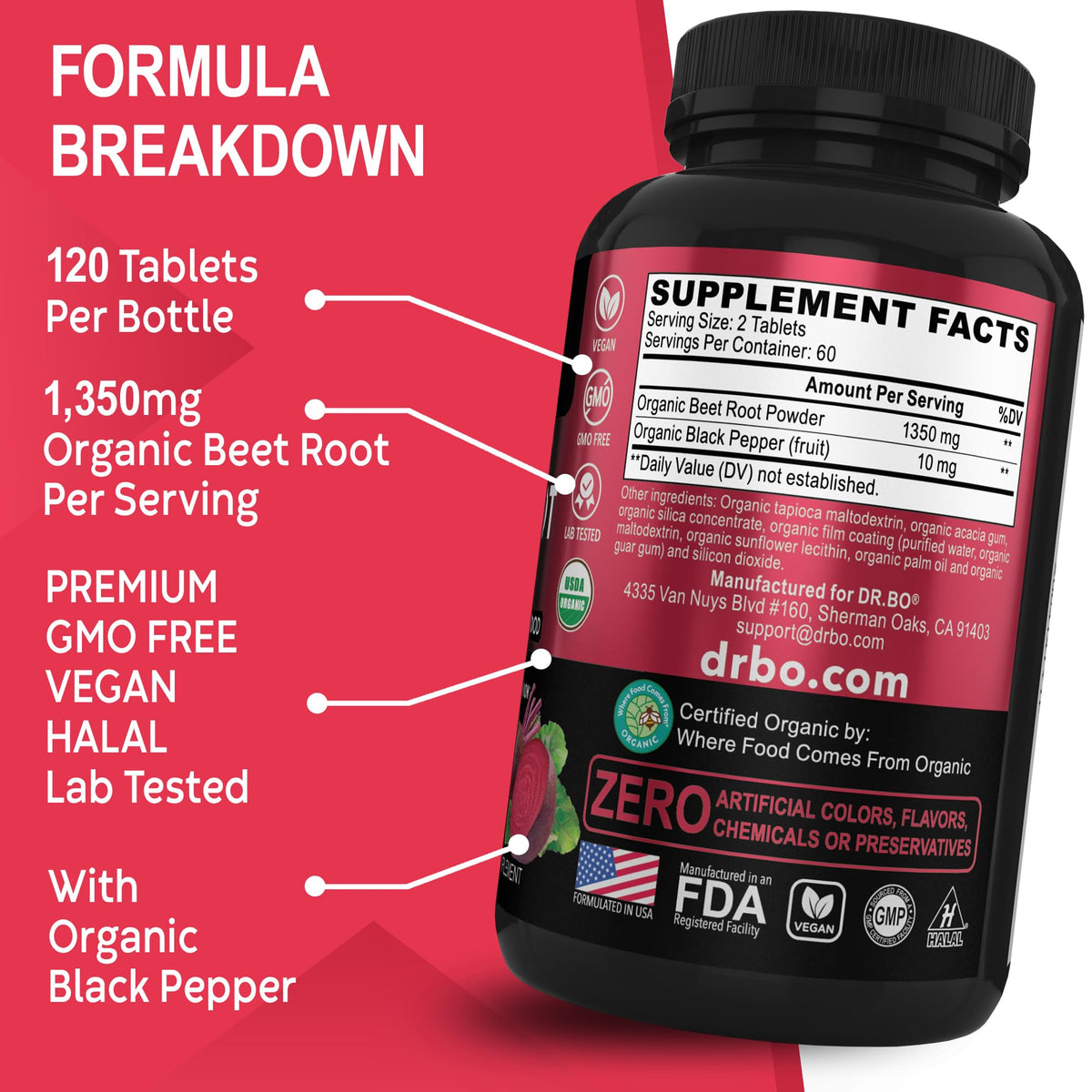 Organic Beet Root Capsules Supplements - 1350mg Beetroot Powder Extract Pills, Organic DR. BOBuy Supplements Australia