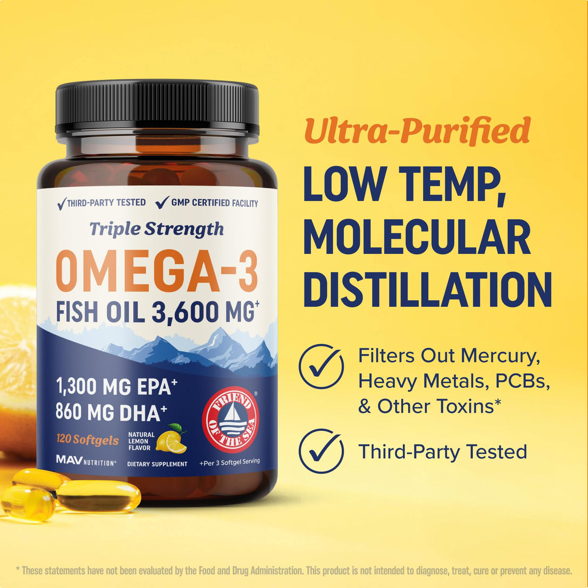 Buy supplements Triple Strength DHA Omega 3 Fish Oil 3600 mg | Over 2100mg Omega-3 Fatty Acids with 860mg of DHA | 1300mg EPA | Best Essential Fatty Acids - Vitaza UK Supplements UK
