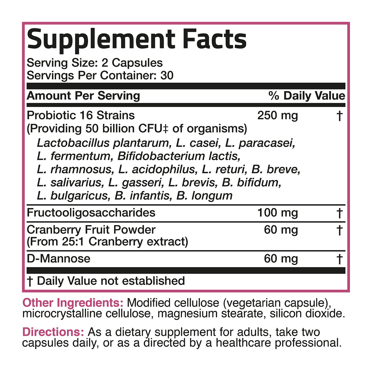 Buy supplements Bronson Women's Probiotic 50 Billion CFU + Prebiotic with Cranberry & D-Mannose – Vaginal Health, Healthy Digestion, Immune Function and Urinary Tract Support, Non-GMO, 60 Vegetarian Capsules - Vitaza UK Supplements UK