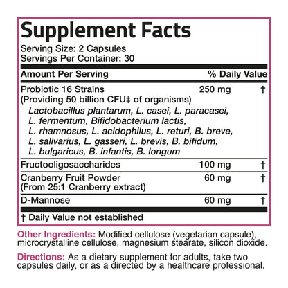 Buy supplements Bronson Women's Probiotic 50 Billion CFU + Prebiotic with Cranberry & D-Mannose – Vaginal Health, Healthy Digestion, Immune Function and Urinary Tract Support, Non-GMO, 60 Vegetarian Capsules - Vitaza UK Supplements UK