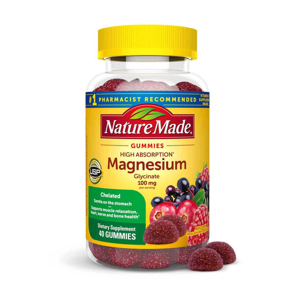 Buy supplements Nature Made High Absorption Magnesium Glycinate Gummies 100 mg per Serving, Muscle, Nerve, Bone and Heart Support - Vitaza UK Supplements UK